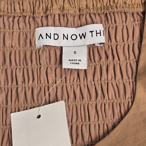 NWT Women's Midi Dress Sz S Tan Smocked Back Cottagecore Earth Tone Clean girl - Picture 9 of 10